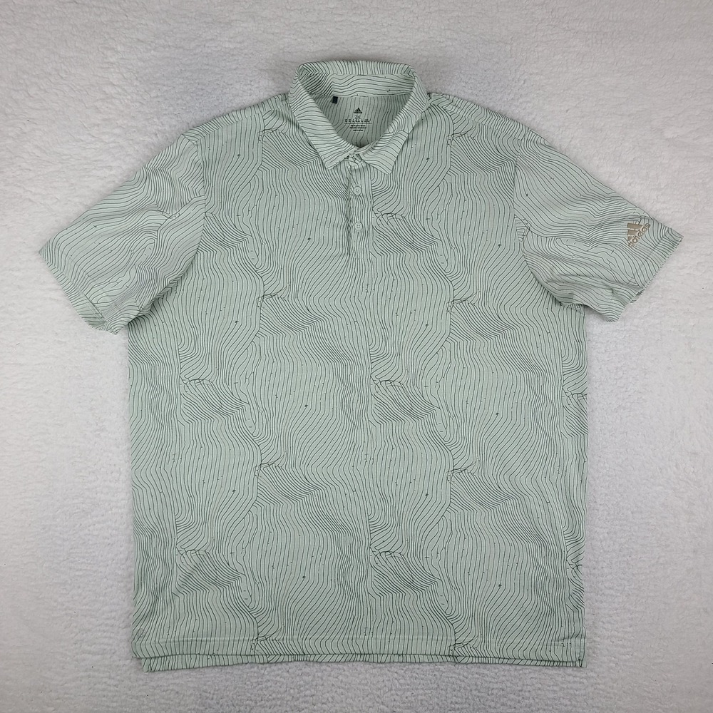 Adidas Polo Shirt Mens 2XL XXL Sage Green Geometric Cotton‎ Short Sleeve